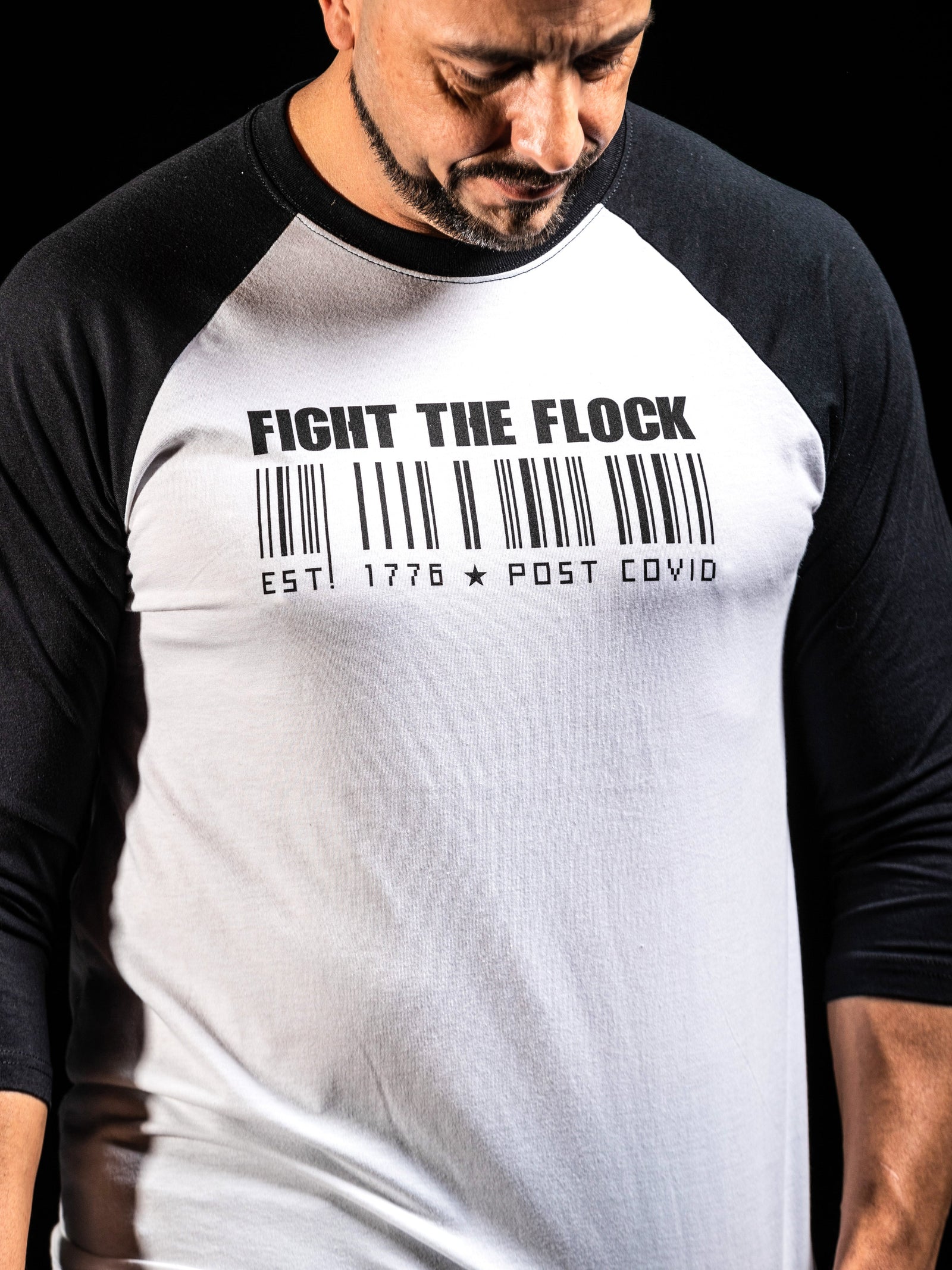 Leader Don't Be a Sheep Raglan 3/4 Baseball Shirt Mens Crewneck Gray Black - Front View Freedom USA 1776