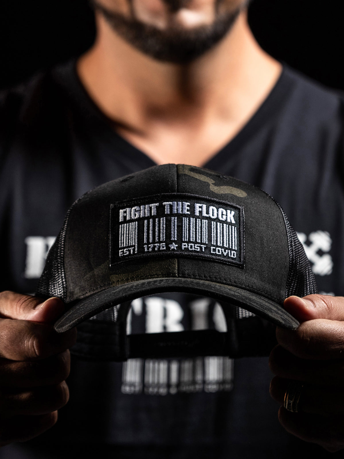 Barcode Trucker Snapback Hat | Black Camo