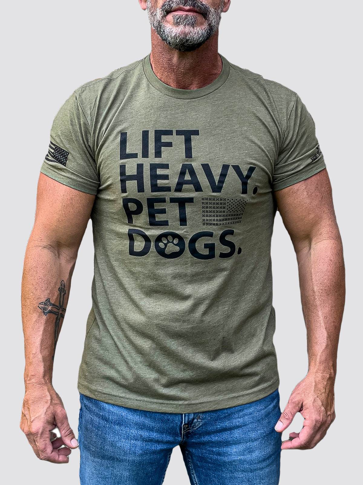 LIFT HEAVY PET DOGS Mens Crewneck T-Shirt