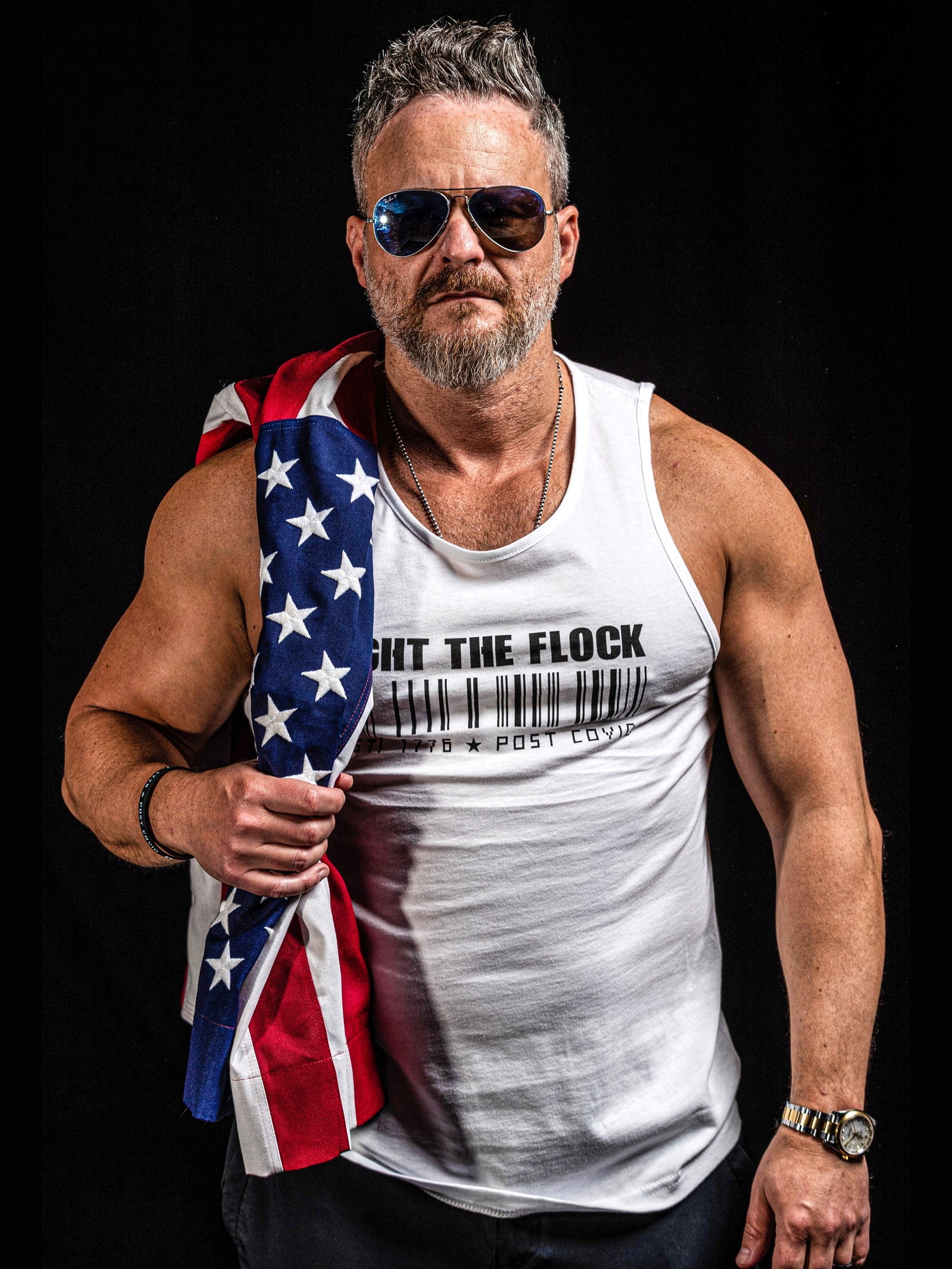 Inspirational Fitness Gym Motivational Muscle American T-Shirt Mens Tank Top White - Front Freedom USA 1776