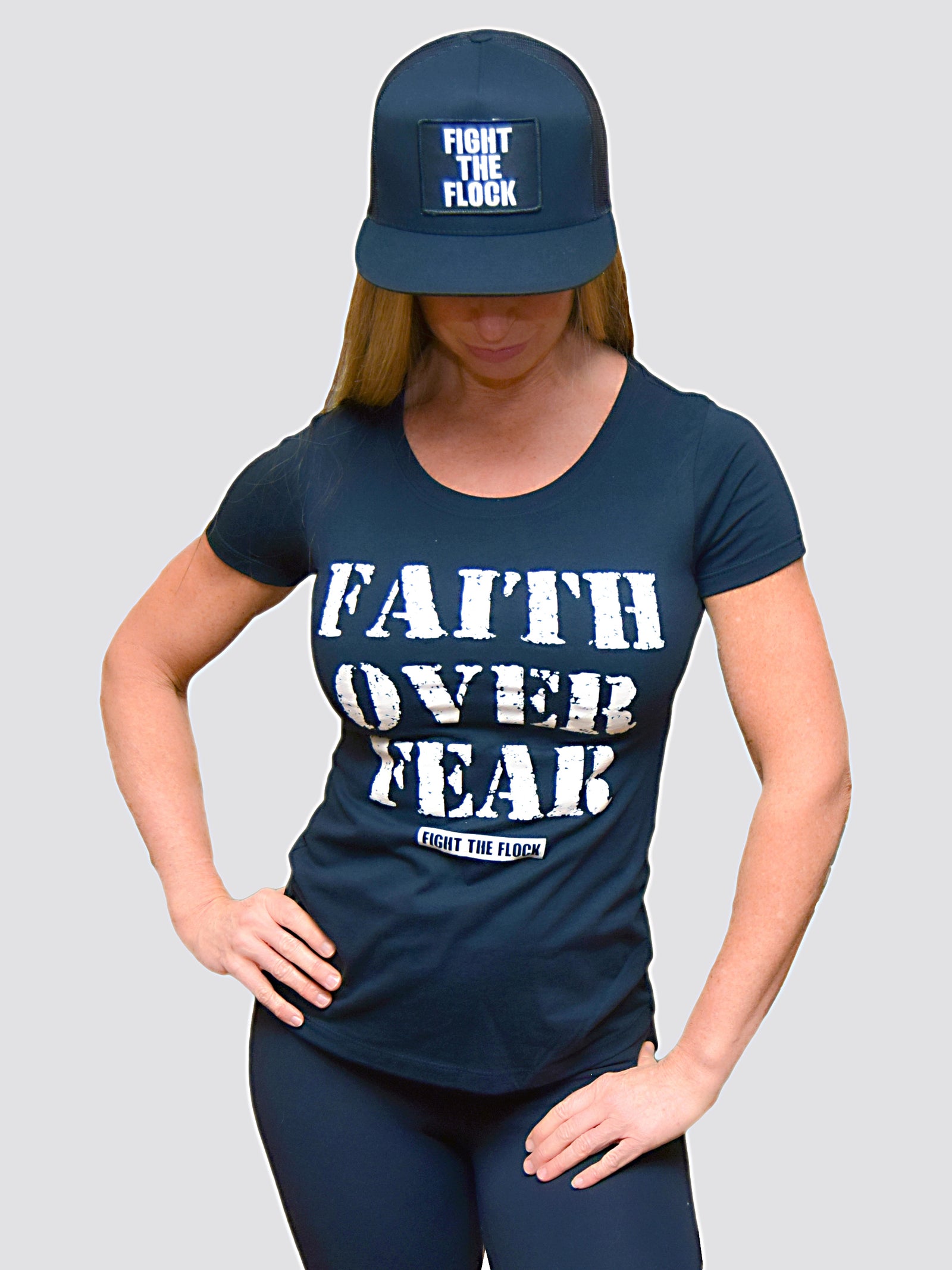 FAITH OVER FEAR (Distressed) Womens Crewneck T-Shirt