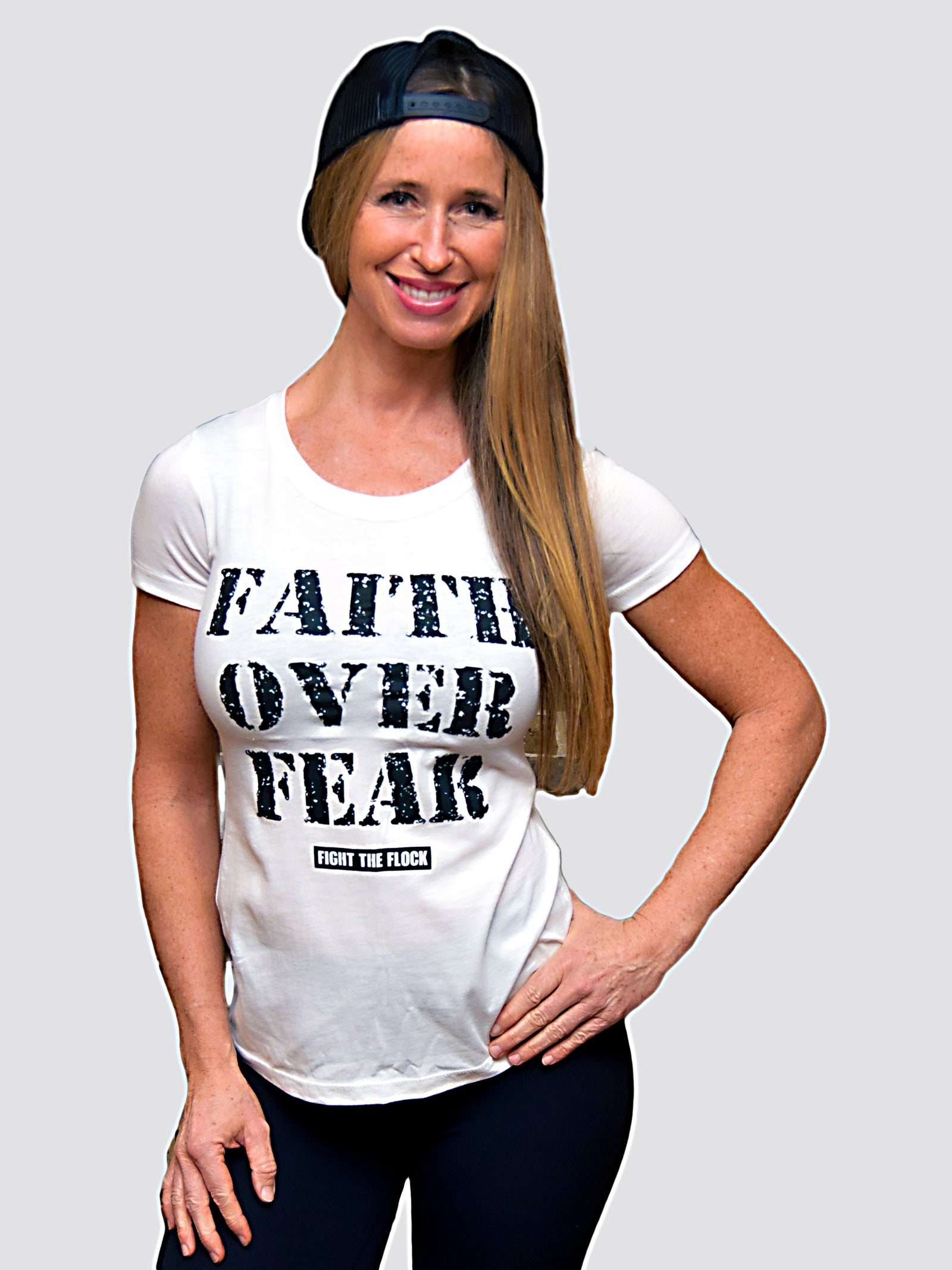 Faith Over Fear Blessed God Athletic Gym Lifestyle Soft Poly Cotton Blend Womens Crewneck Luxury T-Shirt Black - Front