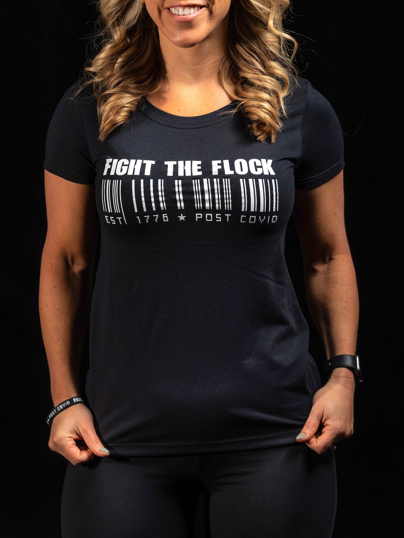 Constitution Athletic Gym Lifestyle Soft Poly Cotton Blend Womens Luxury Crewneck Freedom USA 1776 T-Shirt Black - Front