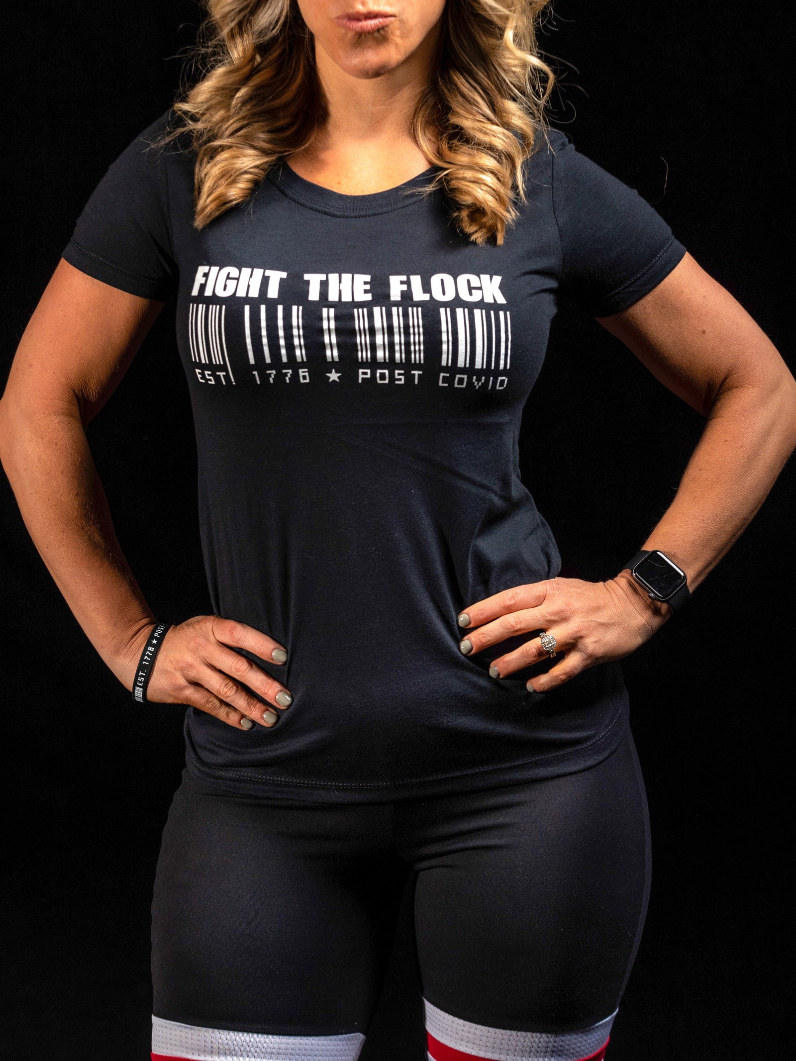 Constitution Athletic Gym Lifestyle Soft Poly Cotton Blend Womens Luxury Crewneck Freedom USA 1776 T-Shirt Black - Front