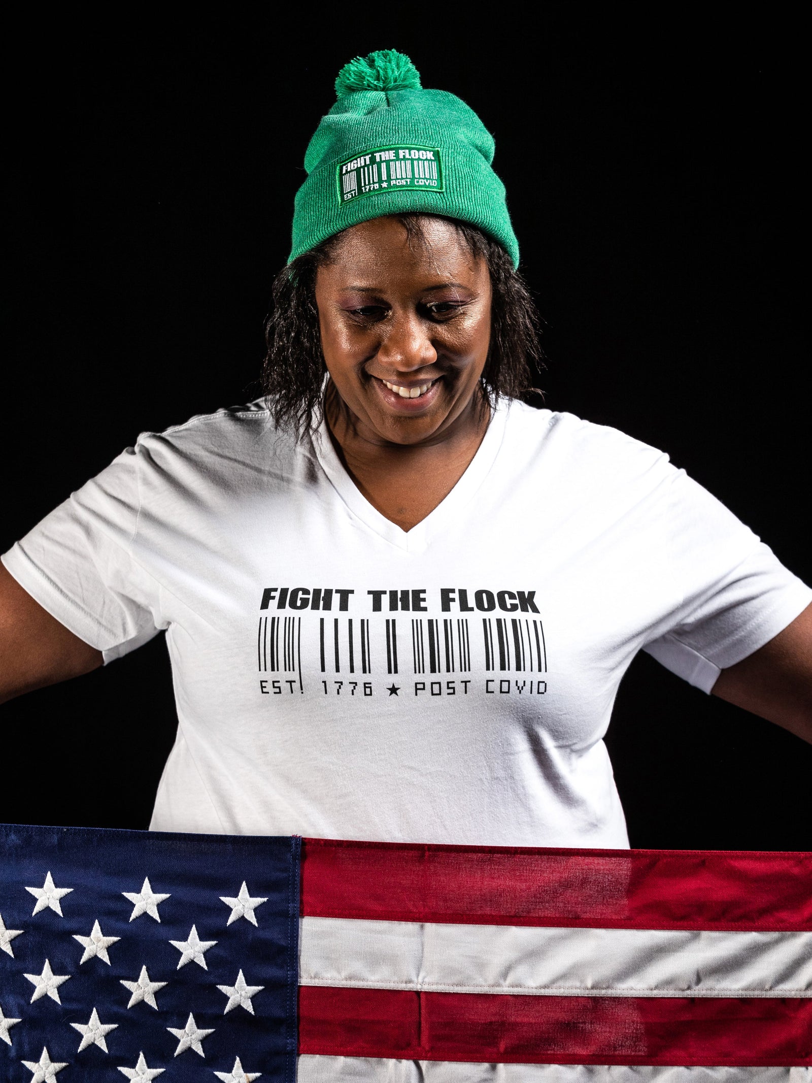 Inspirational Fitness Gym Motivational Yoga Workout T-Shirt Womens V-Neck White - Front Freedom USA 1776